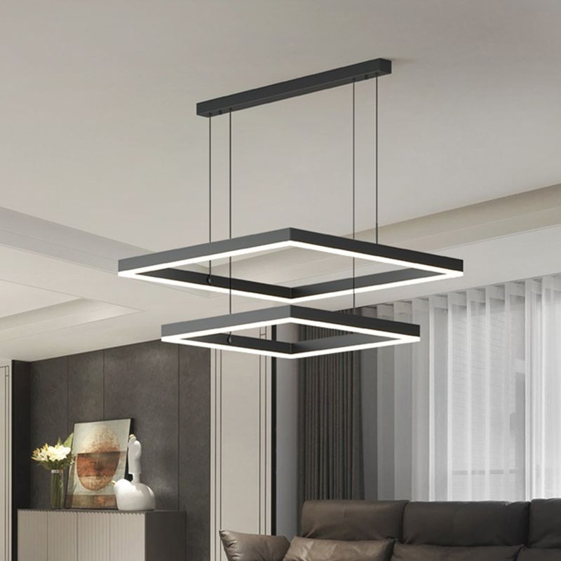 2-Tier Metal Chandelier Pendant Light Modern Style LED Black Hanging Ceiling Light