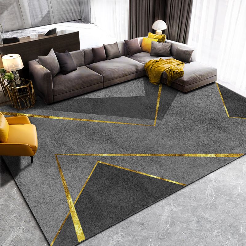 Modern Living Room Area Rug Color Block Polyester Area Carpet Non-Slip Backing Rug