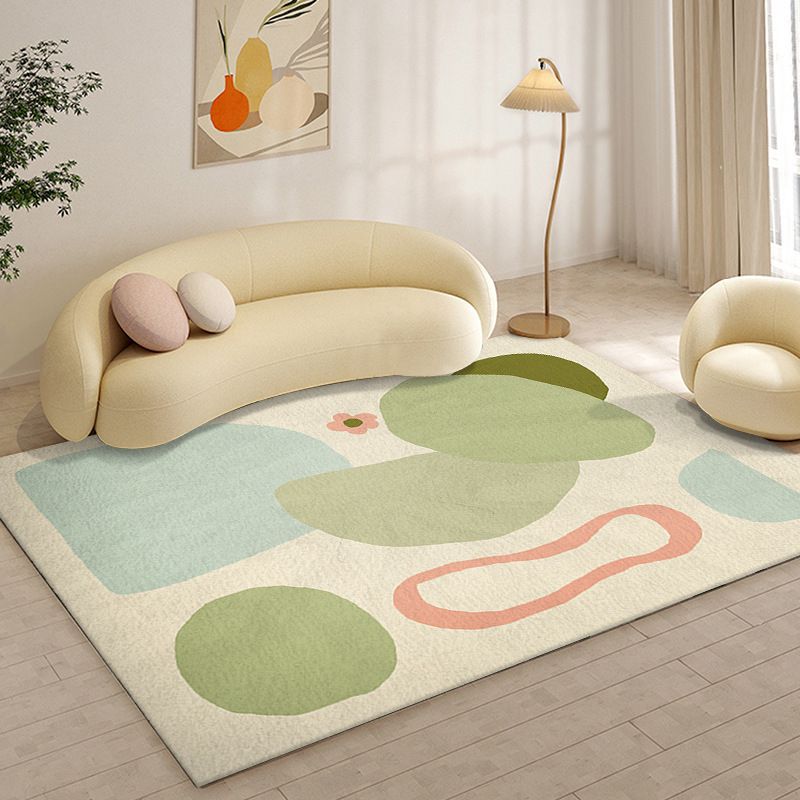 Light Green Color Block Rug Polyester Nordic Rug Non-Slip Backing Rug for Drawing Room