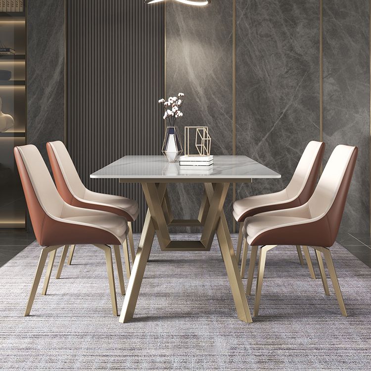 Luxury Sintered Stone Top Table Rectangle Table with Gold Metal Base and 4 Legs