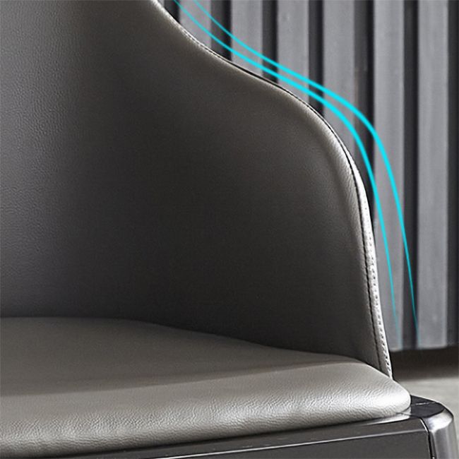 Contemporary Square Leather Chair with Wooden Legs Dining Side Arm Chair for Kitchen