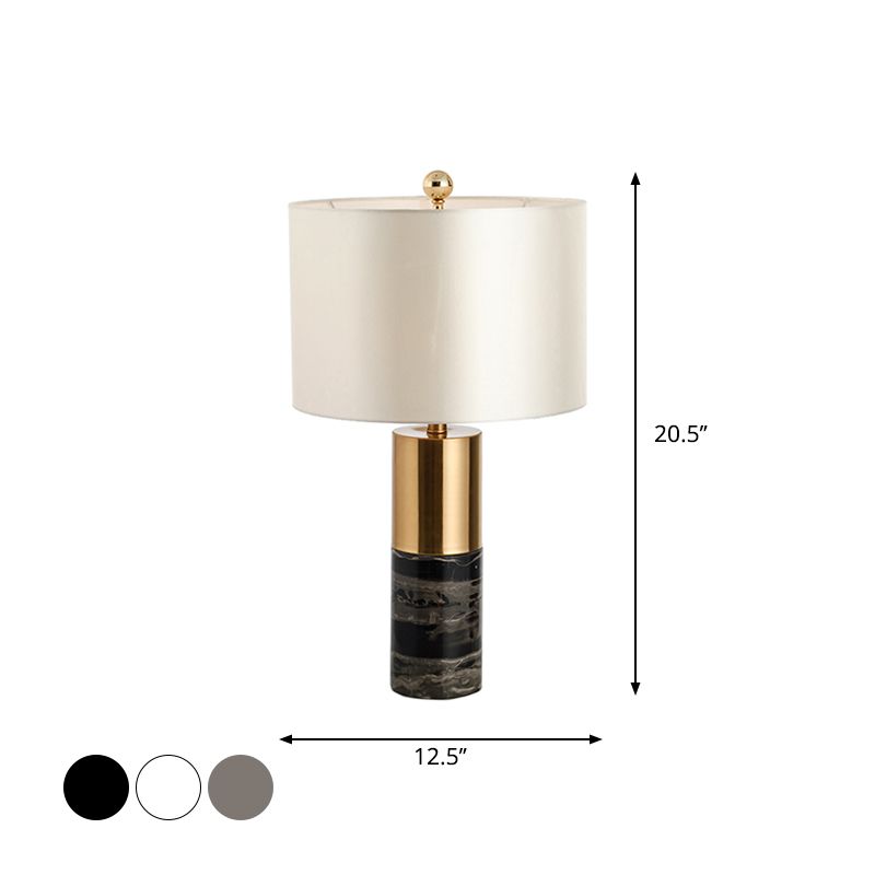 Lampada da notte con paralume dritto Lampada da tavolo moderna in tessuto a 1 testa Nero/Grigio/Bianco per camera da letto, 12,5"/15" W