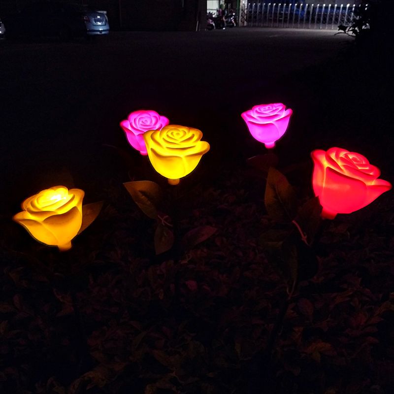 Plastic Rose Shaped LED Lawn Light Art Decor White Solar Ground Lighting for Garden