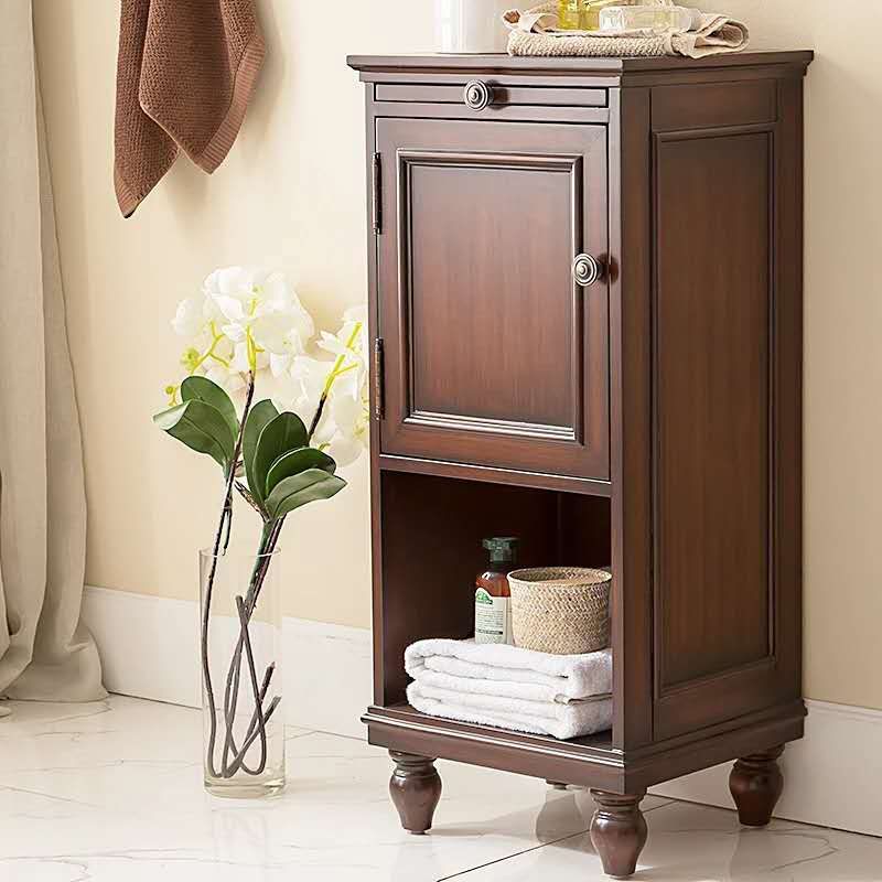 15.7" W 1 - Door Accent Cabinet in Rubberwood with Open Storage