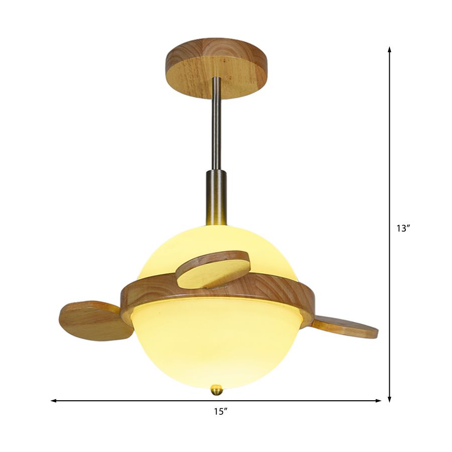 15 "W Milk Glass Globe Semi Flush Mount Light Nordic 1 Cabeza de lámpara de lámpara en madera para balcón