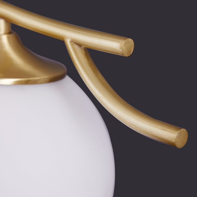 Postmodern Ball Shade Nightstand Lamp Ivory Glass 1-Light Living Room Table Light in Brass