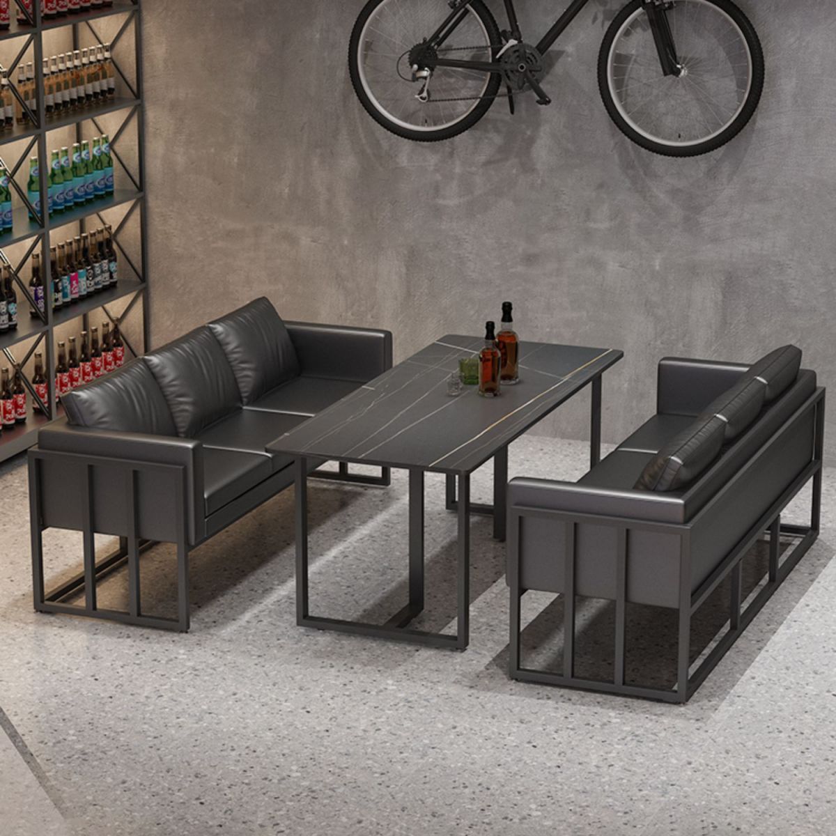 Industrial Sintered Stone Dinner Room Kitchen Table Black Table with Metal Base for Dinning Room