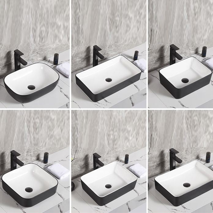 Contemporary Bathroom Sink Porcelain Pop-Up Drain Rectangular Vessel Bathroom Sink