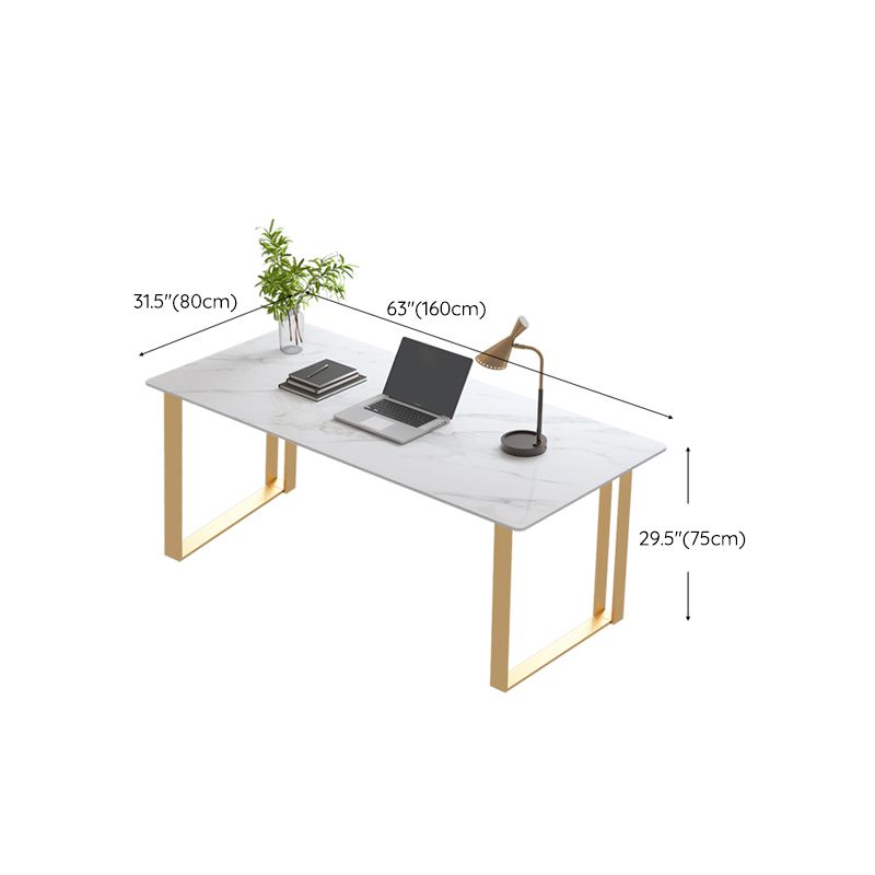 White Glam Executive Desk 2-Drawer Sled Rectangular Office Desk