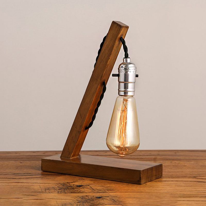 Mini lampada da tavolo per camera da letto in legno stile vintage 1 lampada da tavolo da terra marrone chiaro con lampadina aperta e cavo di collegamento