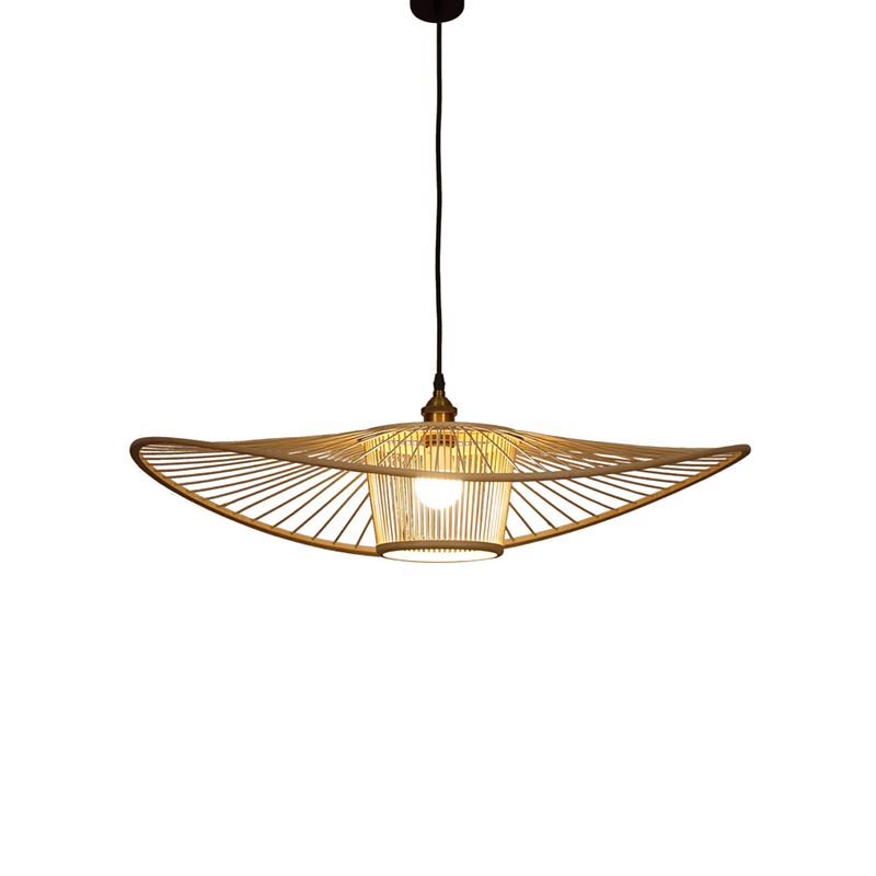 Handcrafted Pendant Light Contemporary Bamboo Single-Bulb Wood Suspension Lighting Fixture