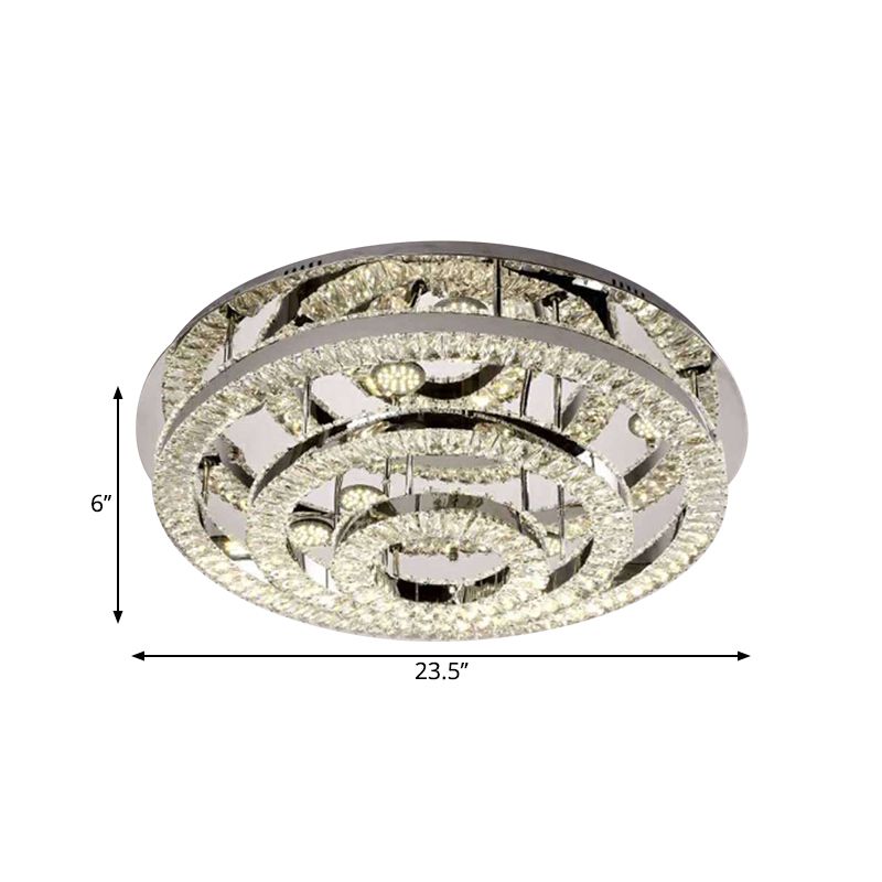Layered Ring Crystal Block Ceiling Lamp Contemporary LED Chrome Semi Flush Mount in Warm/White Light