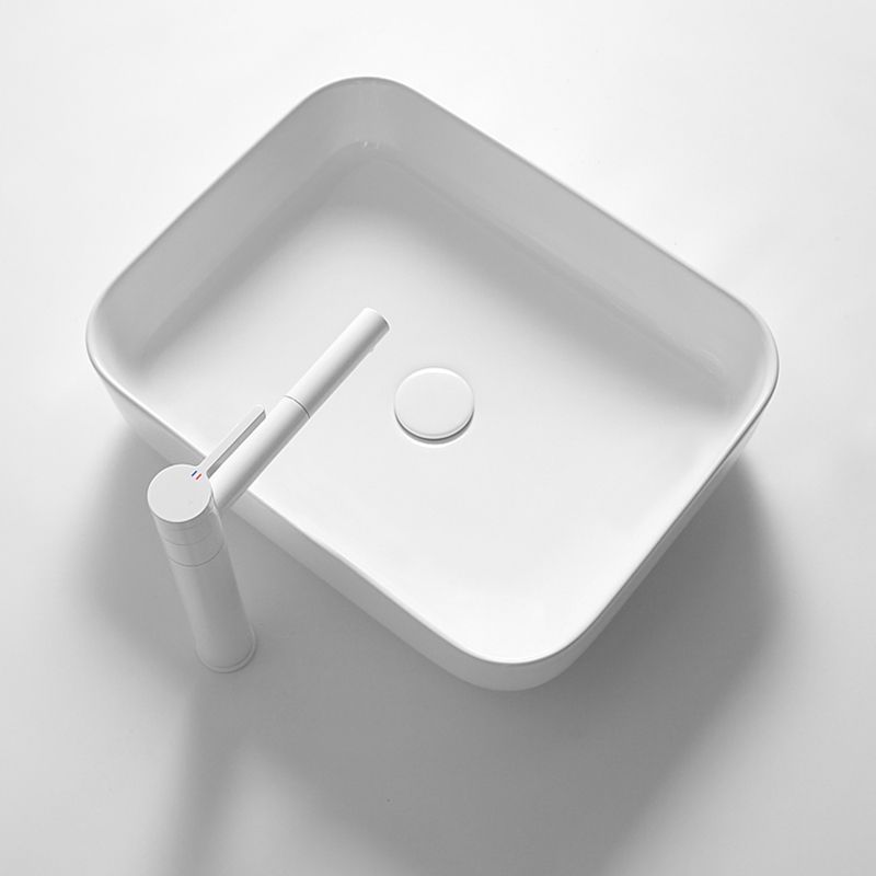 Contemporary Bathroom Sink Porcelain Square Vessel Bathroom Sink with Pop-Up Drain