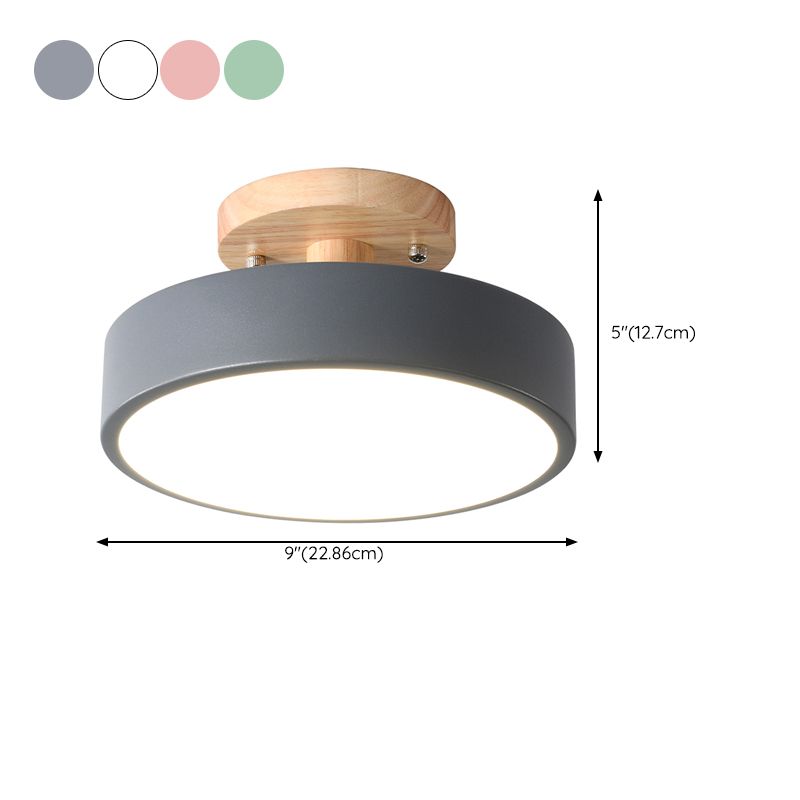 LED Round Semi Flush Nordic Metal and Wood Ceiling Semi Flush in 5 - Colors