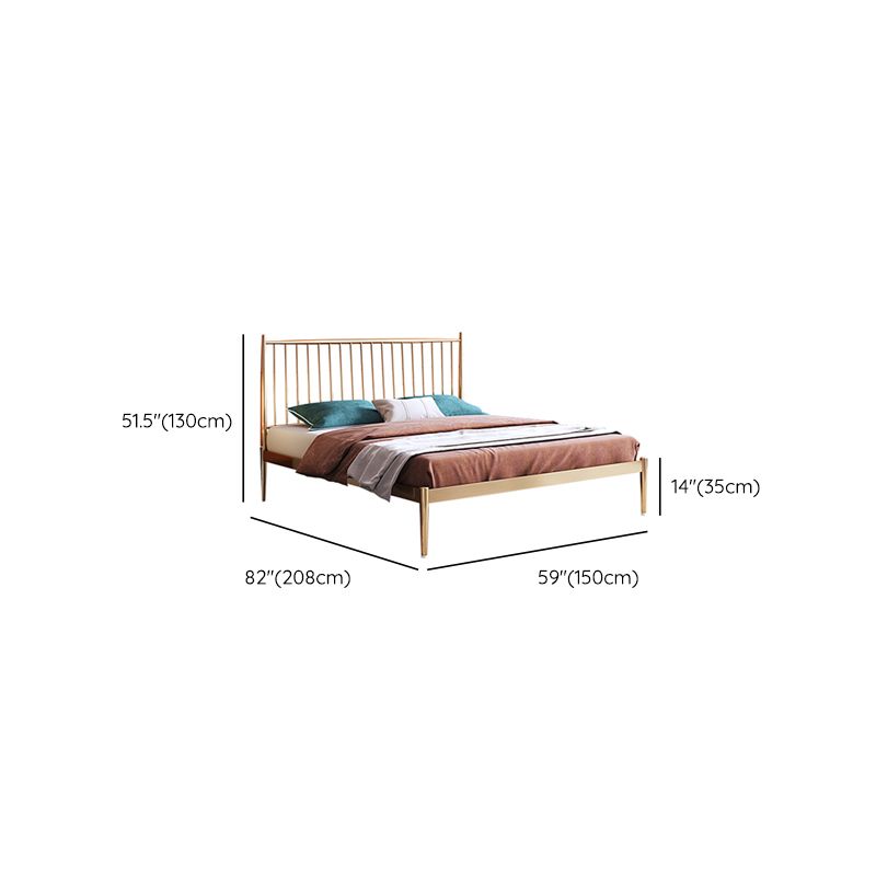Glam Golden Finish Metallic Bed Wire-Grid Iron Bed Frame with Headboard