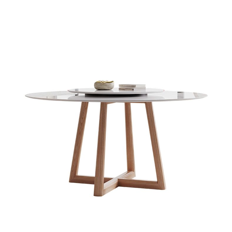 Round Dining Table Modern Stone Top Dining Table with Wood Base