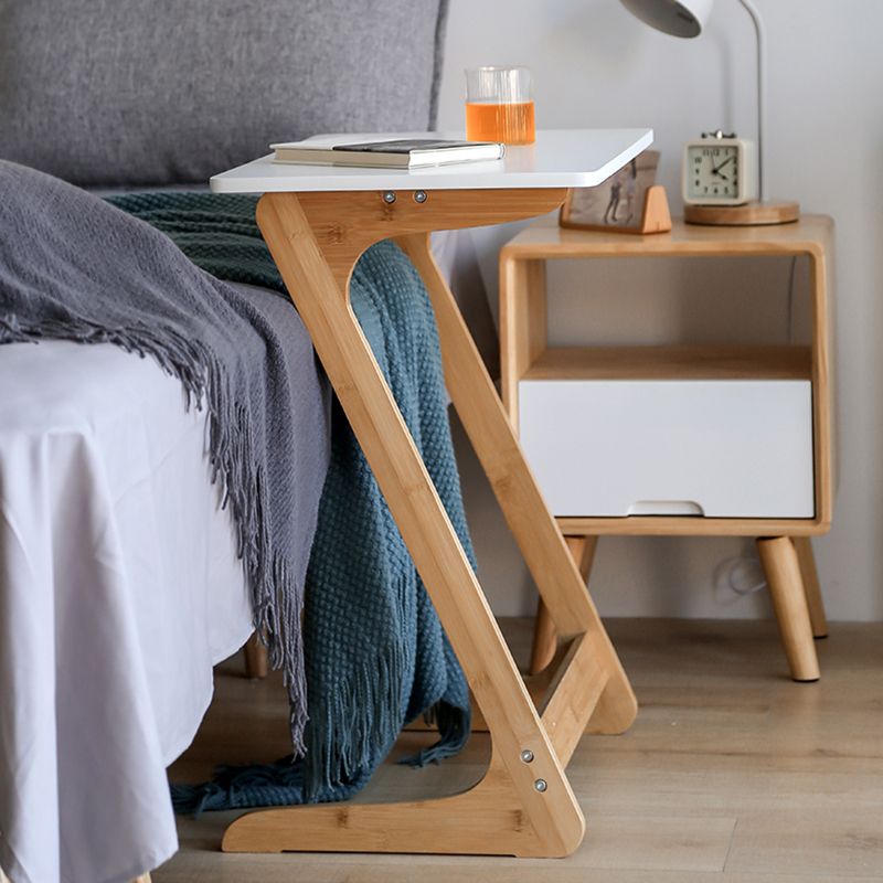 Modern Z-Shaped Wooden End Table 15.7" D Simple Bamboo Side Table