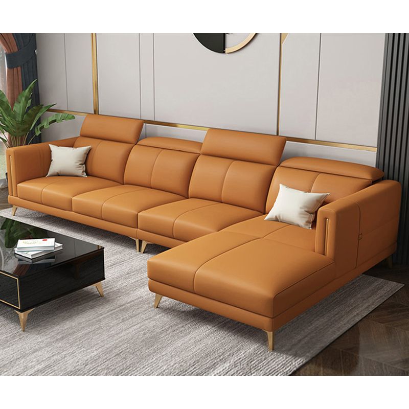 Genuine Leather Track Arm Sectional Sofa 36.22"High Cushion Back Sofa