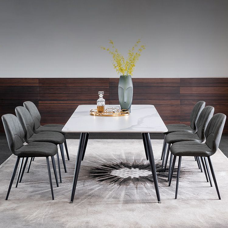 Metal Industrial Rectangle Dining Table Sintered Stone Table with 4 Black Legs