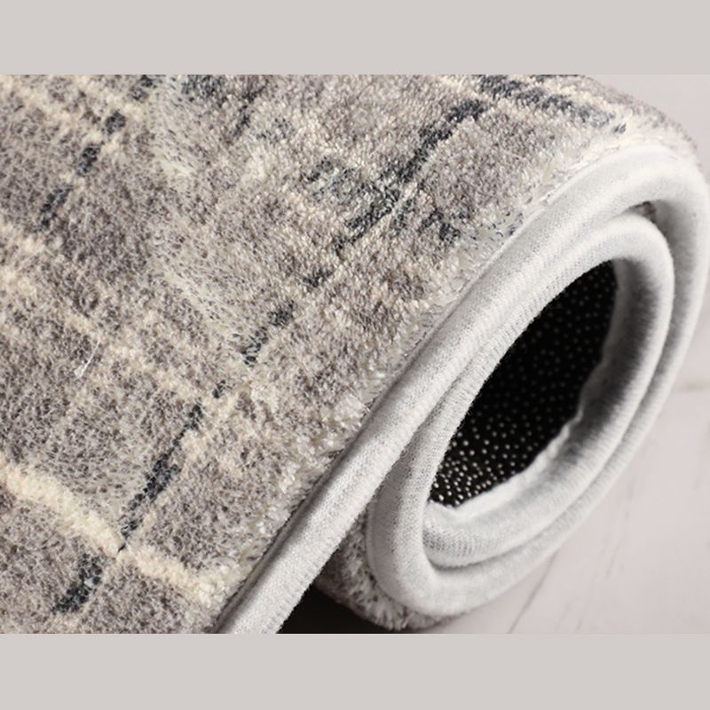 Grey Tone Geometric Lines Rug Polyester Relaxing Anti-Slip Backing Indoor Rug for Living Room