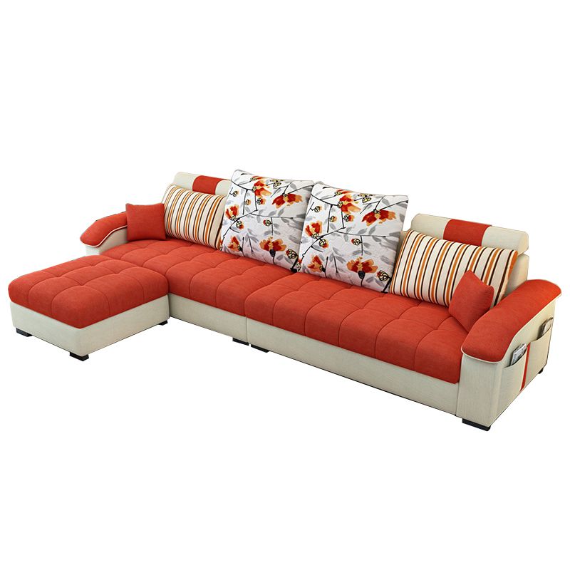 Sloped Arms Faux Leather and Cotton Blend Sectionals Sofa for Four People