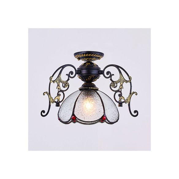 Plafonnier pétale traditionnel avec abat-jour en verre teinté, 1 diamant bleu clair/semi-encastré givré en noir/blanc