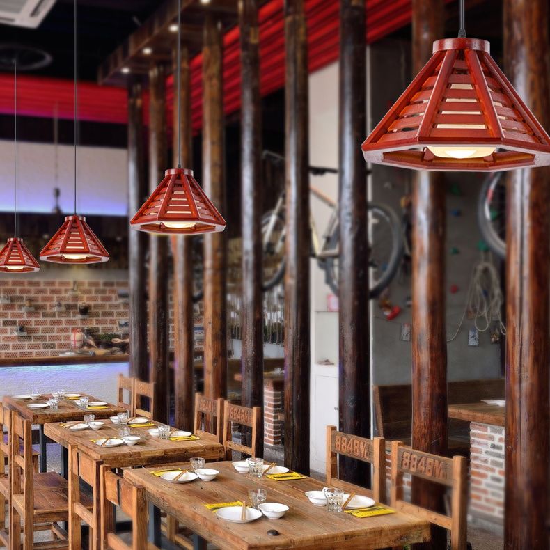 Moderne stijl hanglampverlichting bevestiging conische hanglamp met hout tint