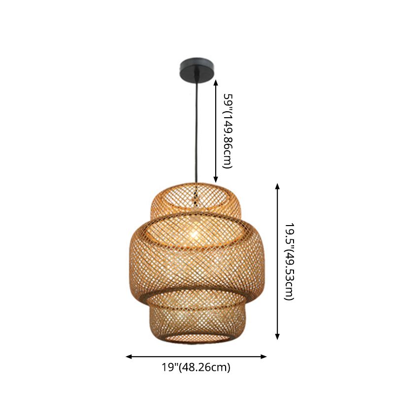 Bamboo Lantern Suspension Pendant Light Asia Style Beige Pendant Lighting Fixture