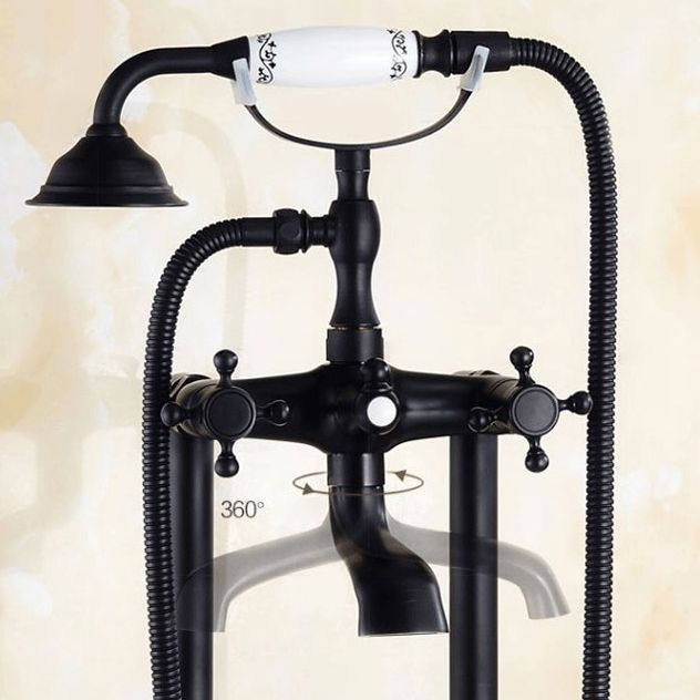 Traditional Floor Mounted Copper Freestanding Tub Filler Spray Gun Tub Filler Trim