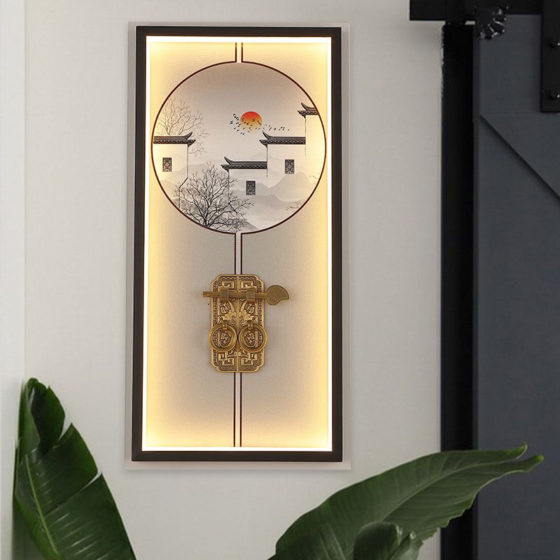 Metal House and Door Lock Wall Light Chinese Black LED Mural Lighting for Living Room