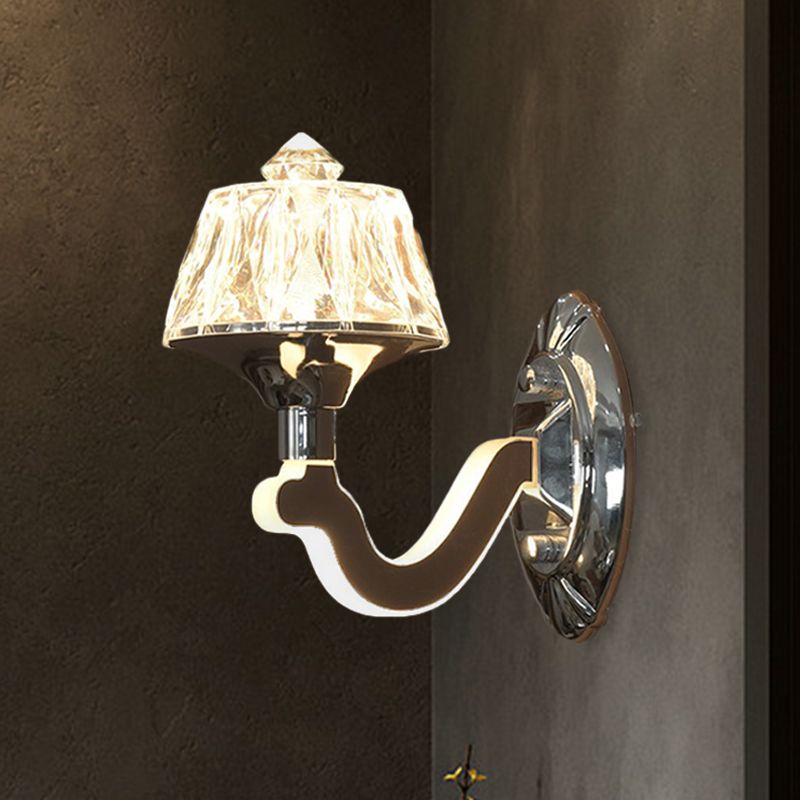 Lampe murale chromée à cristal transparent conique à 1/2-2-Bulbe Lumière murale moderne avec bras lumineux