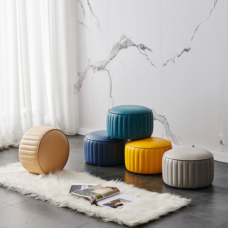 Solid Color Leather Pouf Modern Simple Round Upholstered Footstool