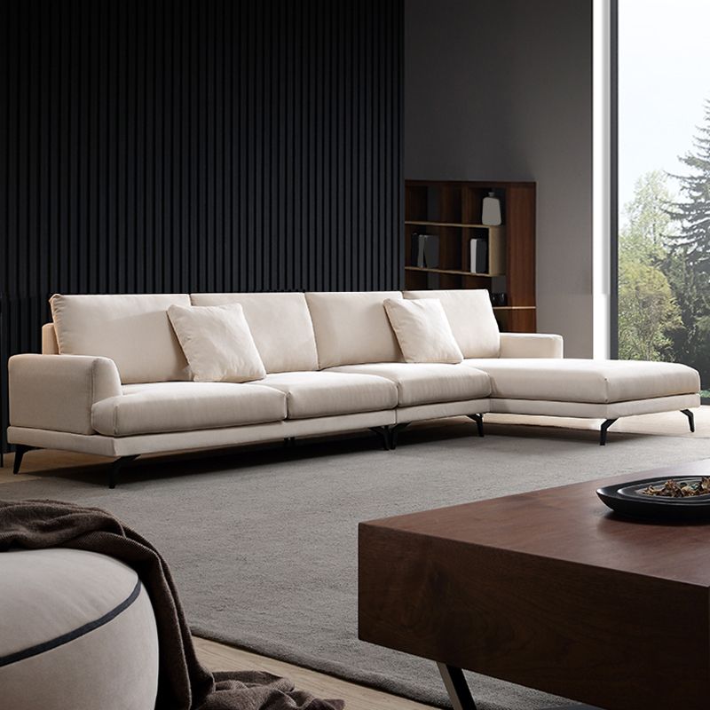 Ivory 4-seat Square Arm Sectional Scandinavian Fabric Sofa & Chaise
