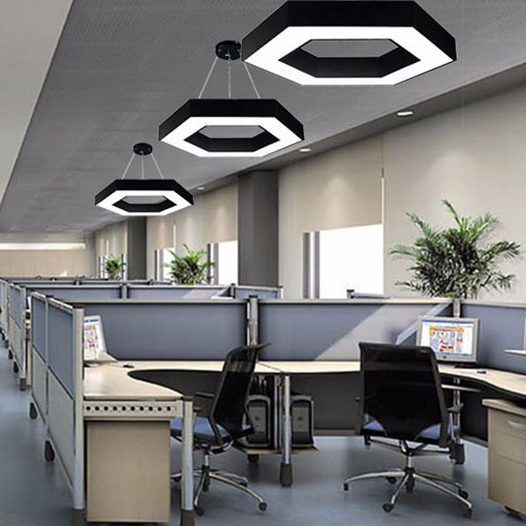 Office Hallway LED Pendant Modern Style Hanging Light with Hexagonal Acrylic Shade