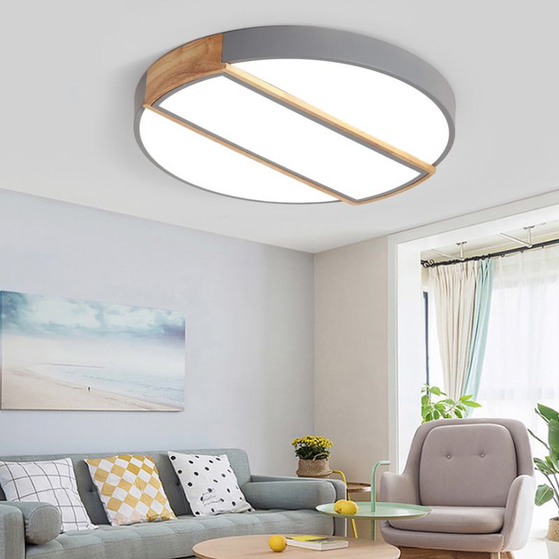 Nordic Circle LED Flush Mount Light with Acrylic Diffuser 12"/16"/19.5" Width LED Ceiling Lamp in Green/Grey/Pink/White for Baby Room