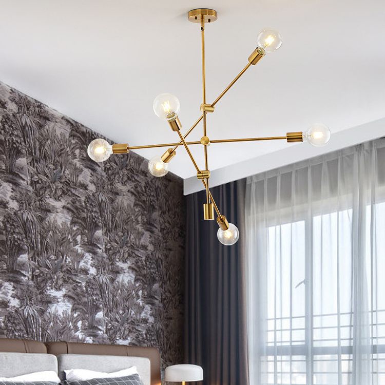 6-Lights Minimalism Metal Molecular Chandelier Lamp Nordic Style Open Bulb Design Dining Room Pendant