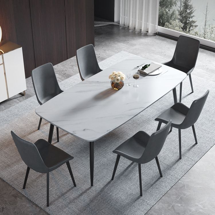 Mesa de comedor de piedra sinterizada 4 Piernas Mesa de rectángulo de base de acero de carbono negro para el hogar