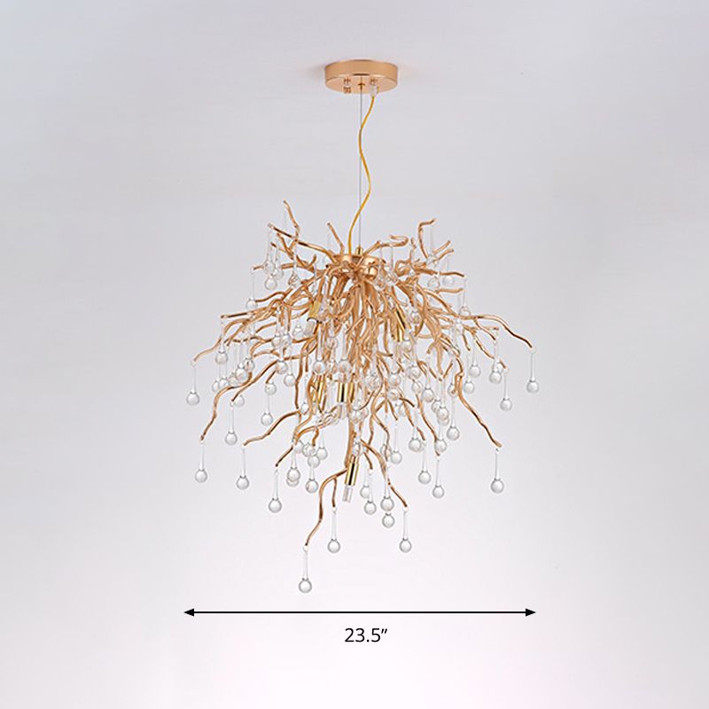 23.5"/31.5" W Clear Crystal Raindrop Hanging Chandelier Rustic 8/10 Lights Gold Ceiling Lamp for Living Room