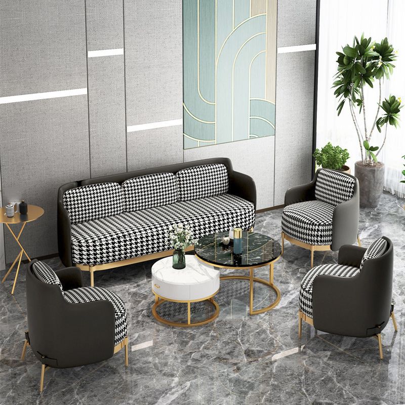 Contemporary Faux Leather and Linen Sofa Sloped Arm Standard Sofa