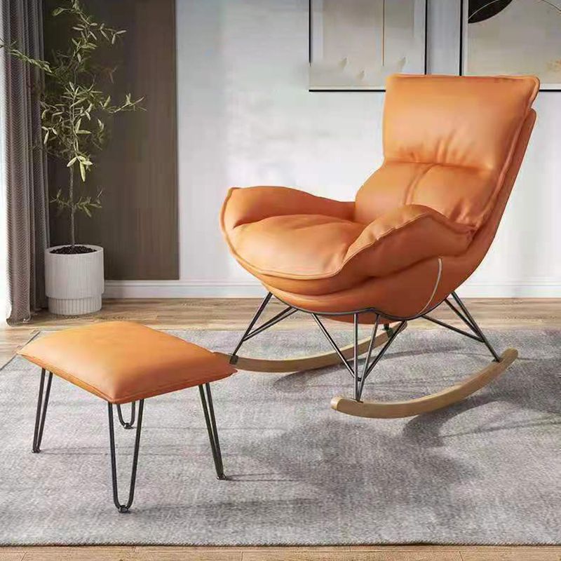 Leisure Pure Color Glider Chair Faux Leather Water Resistant with Ottoman