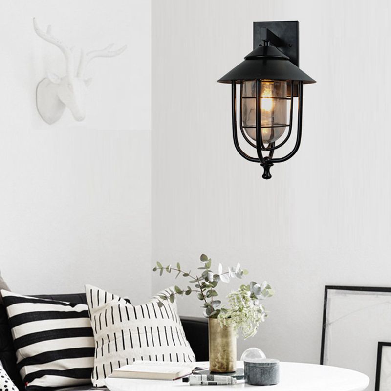 Semplice illuminazione a parete in stile industriale in vetro sconce in nero