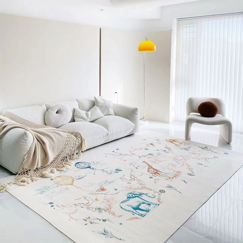 White Modern Rug Polyester Animal Rug Stain Resistant Rug for Living Room