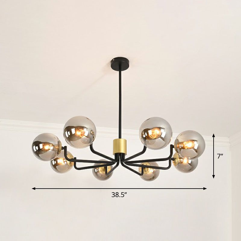 Luz de suspensión radial Postmodern Metal Sala de estar Lighting con sombra de vidrio de bola