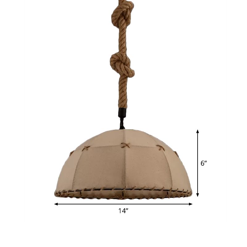 Hemisphären -Stoff Down Lighting Cottage 1 Kopf 14 "/18" W Esstisch Anhängerlampe mit genähtem Seildetail in Braun