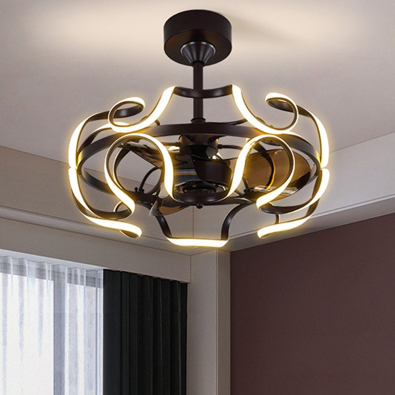 25.5 "brede naadloze rondingen hangende ventilatorlicht moderne metalen woonkamer led semi -spoeling mount met afstandsbediening