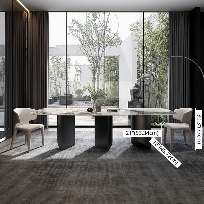 Modern Sintered Stone Table Set of 3/5 with Rectangle Table Dining Set with Black 3 Legs