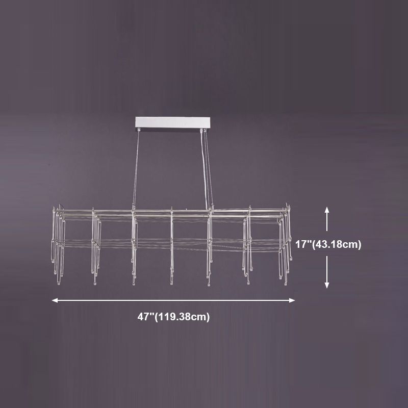 Stainless Steel Cuboid Island Lighting Modern Style LED Hanging Light for Dining Room