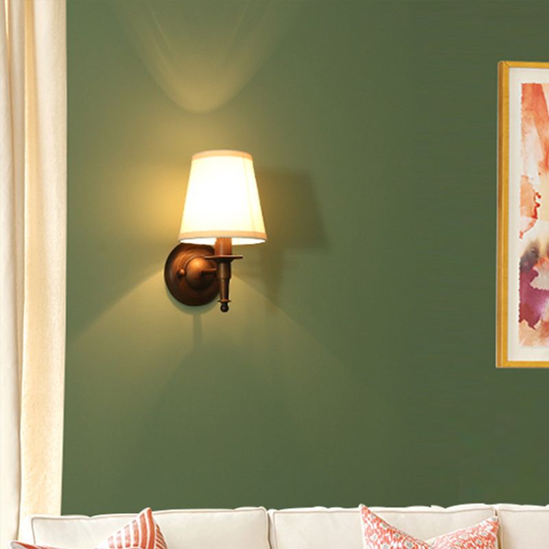 Traditional Bucket Wall Light 1 Head Fabric Wall Light Fixture in Dark Coffee for Living Room