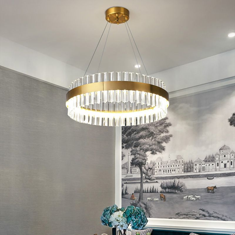 Anillo de colgante de suspensión Luz de comedor moderno encendedor lámpara de cristal en acabado dorado