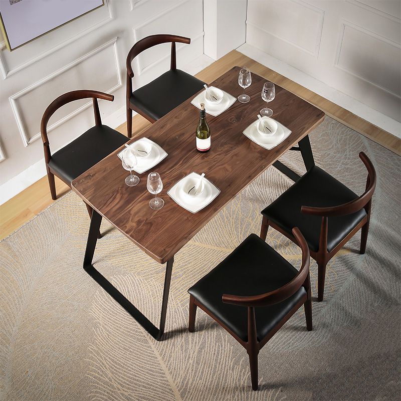 Natural and Black Dining Table Set 1/2/3/5/7 Pieces Rectangle Industrial Dinette Set